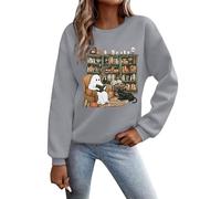 kuiazelit Sweat-shirt d'Halloween pour femme - Imprimé fantôme - Pull à col rond - Haut à manches longues - Pull mignon - Solide - Coupe ample - Décontracté - Automne - Fantaisie - Tenue de vacances