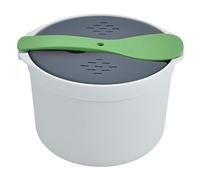 KUIDAMOS Cuiseur à Riz à -ondes 2 L, Matériau PP Durable de qualité Alimentaire, Facile à Utiliser pour les Repas de Famille avec Cuillère à Riz, Couvercle, Passoire, Marmite à Vapeur (Vert)