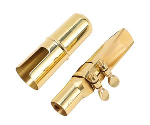KUIDAMOS Embouchure de Saxophone Alto à 5 Embouts en Laiton avec Ouverture Plate pour un Son Clair et un Son Clair, Convient aux Débutants et aux Professionnels, Coffret Cadeau 2 Pièces pour