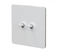 KUIDAMOS Interrupteur à Bascule Bipolaire Blanc Minimaliste AC250V, pour Chambres Familiales, Salons, Bureaux, Panneau en Acier Inoxydable 86x86mm