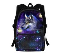 KUIFORTI Animal Wolf Sacs D'école pour Enfants, 15 pouces Grands Sacs À Dos De Randonnée En Plein Air Camping Sac À Dos pour Garçons Filles, Galaxy Wolf Sac À Dos D'école Cadeaux