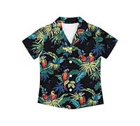 KUIFORTI Chemise hawaïenne boutonnée pour petits garçons de 3 à 16 ans, Perroquet hawaïen, 9-10 ans
