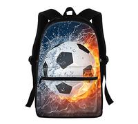KUIFORTI Sac à dos d'école pour enfants avec sacs à dos à motif de football bleu feu, sac à dos de camping de sport décontracté pour primaire, sac à dos quotidien avec bandoulière réglable