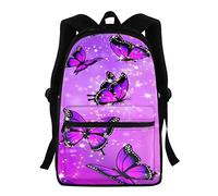 KUIFORTI Sac à dos pour enfant Sacs d'école imprimés papillon en cristal pour cadeaux pour filles, sacs de retour à l'école, grand sac à dos primaire pour randonnée en plein air (violet)