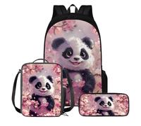 KUIFORTI Sac à dos pour enfants avec boîte à déjeuner et trousse à crayons pour garçons de 7 à 12 livres grand sac à dos pour l'école, Panda Kawai Rose, Taille unique, Sac à dos d'école