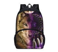 KUIFORTI Sacs à dos d'école pour garçons et filles, sac d'école pour enfants de 43,2 cm, sac à dos décontracté, Attrape-rêves loup.