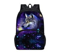 KUIFORTI Sacs à dos pour enfants de 43,2 cm, sacs d'école personnalisés 3D pour garçons et filles, grands sacs d'école décontractés, Galaxy Wolf.