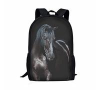 KUIFORTI Sacs d'école imprimés Cheval Noir pour Enfants, Sac à Dos Animal pour Voyage, Grands Cartables pour Garçons Filles Sac à Dos Décontracté pour Ordinateur Portable