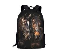 KUIFORTI Sacs d'école pour garçons et filles, 43,2 cm pour maternelle élémentaire avec porte-bouteille d'eau, Motif cheval marron, taille unique