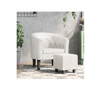 vidaXL Fauteuil Cabriolet avec Repose-Pied, Chaise avec Accoudoirs, Canapé avec Dossier, Siège Rembourré Salon Chambre, Moderne, Blanc Similicuir