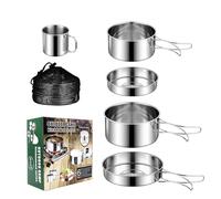 KUIRUNRX® Batterie de Cuisine de Camping, Couverts Pliables Empilables, Kit de Camping Vaisselle en Acier Inoxydable, pour Camping, Extérieur, Randonnée, Piquenique, Fermeture éclair