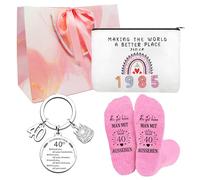 KUIRUNRX® Cadeau d'anniversaire pour Femmes, Cadeau Femme 40 Ans, Cadeau Anniversaire Personnalisé avec Trousse de Maquillage, Porte-Clés, Chaussettes Roses (40 Ans)