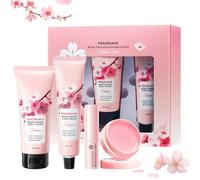 KUIRUNRX® Coffret Cadeau Femme, Coffret de Bain et de Soins avec Body Lotion, Crème pour les Mains, Baume Levre, Creme Hydratante, Home Spa Gift Set for Women Christmas Gifts, 4 Pièces