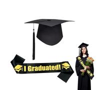 KUIRUNRX® Diplome Universitaire Robe, Chapeau de Remise de Diplôme et Ruban 2025, Noir Chapeau d'étudiant Bachelor pour Cérémonie Fête à L’université