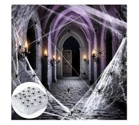 KUIRUNRX® Halloween Toile d'Araignée, 200g Toile d'Araignée Blanche Extensible avec 40pcs Fausse Araignée Réaliste Toile d'Araignée pour Décorations de fête Effrayantes pour Halloween