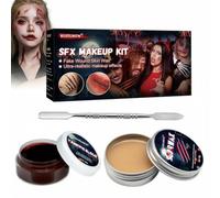 KUIRUNRX® Kit de Maquillage Effets Spéciaux, Cire à Cicatrice, Gel de Faux Sang et Spatule Double, maquillage SFX réaliste pour Blessures, Halloween, Carnaval, Cosplay, Théâtre et Tournage