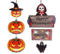 KUIRUNRX® Panneau de Bienvenue Halloween en Bois,Décoration de Panneau en Bois Happy Halloween, Panneau Suspendu Halloween,Halloween ornement décorations pour Halloween décor à la maison(2 Pièces)