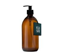 Kuishi Amber Brown Glass Pump Bottle Dispenser 500ml [Pack of 1], Refillable Amber Glass Soap Dispenser Bottle with Black Plastic Pump for Reducing Plastic Waste (BPA-Free)