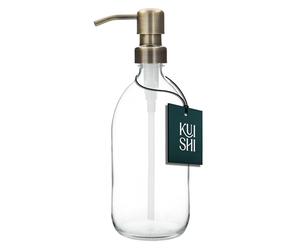 Kuishi Dispenser per flaconi con pompa in vetro trasparente [500ml, pompa dorata] Flacone per dispenser di sapone in vetro ambrato ricaricabile con pompa in acciaio inossidabile, ecologico (senza BPA)