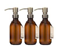 Kuishi, Ensemble de Trois Pompes en Verre Brun ambré, Bouteille de 250 ML avec Pompe dorée en Acier Inoxydable, Distributeur de Savon Rechargeable respectueux de l'environnement, décoration élégante