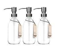 Kuishi Three Bouteille en Verre Transparent 300 ML avec Pompe en Acier Inoxydable argenté, Distributeur de Savon Rechargeable respectueux de l'environnement, décoration de Salle de Bain élégante