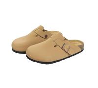 Kuisoe Sabots en liège avec suspension souple - Sangle en cuir réglable - Semelle orthopédique et semelle antidérapante - Chaussons confortables pour homme et femme, Cuir jaune terre, 39 EU