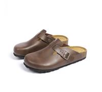 Kuisoe Sabots en liège avec suspension souple - Sangle en cuir réglable - Semelle orthopédique et semelle antidérapante - Chaussons confortables pour homme et femme, Cuir marron, 40 EU