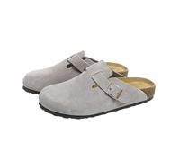 Kuisoe Sabots en liège avec suspension souple - Sangle en cuir réglable - Semelle orthopédique et semelle antidérapante - Chaussons confortables pour homme et femme, daim gris, 43 EU
