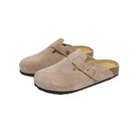 Kuisoe Sabots en liège avec suspension souple - Sangle en cuir réglable - Semelle orthopédique et semelle antidérapante - Chaussons confortables pour homme et femme, Daim marron argile, 41 EU