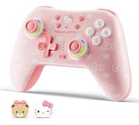 Kuitmor Manette PC Sans Fil- Joystick à Effet Hall- 2,4G & Bluetooth & Filaire- 1000Hz- Touches programmables- Turbo/Vibration/RGB Réglables-1000 mAh- Compatible avec PC/Switch/iOS/Android/Linux- Rose