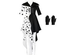 KUJAIS Deguisement Cruella d enfer Femme, Deguisement Femme Carnaval, Costume Cruella Deville 101 Dalmatiens Robe à Pois pour Halloween Mardi Gras Cosplay (M)