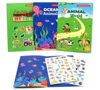 Kujinova 3 Pièces Livre d'autocollants Imperméables Réutilisables, Stickers Enfant pour Livre Enfant 3 à 6 Ans Enfants Scrapbooking, Ferme du monde sous-marin du zoo, Cadeaux d'apprentissage éducatifs