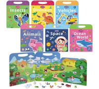 Kujinova 6 Pièces Livre d'autocollants Imperméables Réutilisables, pour Livre Enfant 3 à 6 Ans Enfants Scrapbooking, voitures, espace, dinosaures, monde sous-marin, animaux, insectes