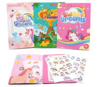 Kujinova Livre Autocollant, Gommettes pour Enfants 2 Ans, Licorne Dinosaure, Scénarios D'éducation et D'Apprentissage, Livre Enfant Filles Scrapbooking