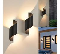 KUKAK LED Applique Murale Extérieur,Spirale Métal Up Down,3000K,Noir,2PC | 10W Blanc chaud,Moderne intérieur/Extérieur Luminaire Murale,Éclairage Mural Etanche IP66,pour Bar,Chambre à Coucher