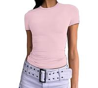 Kukeyiee Femmes Basique Slim Fit T-Shirt Top À Manches Courtes Y2K Tops TikTok Influence Crop Top Club Party Streetwear(Light Pink-1, M)