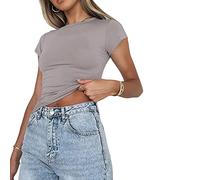Kukeyiee Femmes Basique Slim Fit T-Shirt Top À Manches Courtes Y2K Tops TikTok Influence Crop Top Club Party Streetwear(Light Gray-1, M)