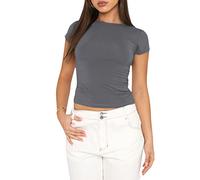 Kukeyiee Femmes Basique Slim Fit T-Shirt Top À Manches Courtes Y2K Tops TikTok Influence Crop Top Club Party Streetwear(Gray-1, L)