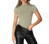 Kukeyiee Femmes Basique Slim Fit T-Shirt Top À Manches Courtes Y2K Tops TikTok Influence Crop Top Club Party Streetwear(Green-1, S)
