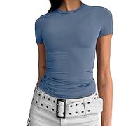 Kukeyiee Femmes Basique Slim Fit T-Shirt Top À Manches Courtes Y2K Tops TikTok Influence Crop Top Club Party Streetwear(Light Blue-1, M)