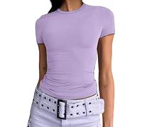 Kukeyiee Femmes Basique Slim Fit T-Shirt Top À Manches Courtes Y2K Tops TikTok Influence Crop Top Club Party Streetwear(Purple-1, M)
