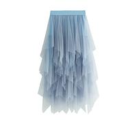 Kukeyiee Jupe Femme Tulle Tutu Irrégulier sous-Jupe superposée Jupe Ballet Prom Party Robe plissée A-Line Jupe Midi Bleu Taille Unique