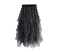 Kukeyiee Jupe Femme Tulle Tutu Irrégulier sous-Jupe superposée Jupe Ballet Prom Party Robe plissée A-Line Jupe Midi Bleu Abricot Taille Unique