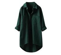 KUKICAT Chemise en Coton Lin Femme Oversize Shirt Manche Longue Casual Ample Blouse Grande Taille Automne avec 2 Poches