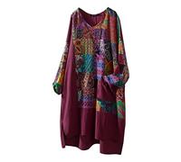 KUKICAT Chemise en Coton Lin Femme Oversize Shirt Manche Longue Casual Ample Blouse Grande Taille Automne avec 2 Poches