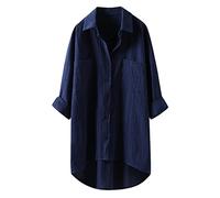 KUKICAT Chemise en Coton Lin Femme Oversize Shirt Manche Longue Casual Ample Blouse Grande Taille Automne avec 2 Poches