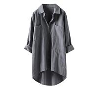 KUKICAT Chemise en Coton Lin Femme Oversize Shirt Manche Longue Casual Ample Blouse Grande Taille Automne avec 2 Poches