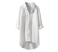 KUKICAT Chemise en Coton Lin Femme Oversize Shirt Manche Longue Casual Ample Blouse Grande Taille Automne avec 2 Poches