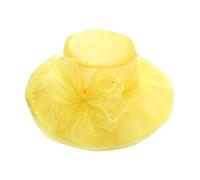 KUKICAT Femme Capeline Pliable Tulle Chapeau de Soleil Plage Large Bord Anti-UV Casquette Visière de Voyage Camping Chapeau de Cérémonie Église Derby Fête Chapeau de Mariage Jaune Taille unique