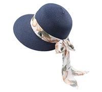 KUKICAT Femme Casquette Visière en Paille Large Bord Chapeau de Soleil Plage Anti-UV Soleil Capeline avec Ruban Florales Eté Sun Hat Sport pour Voyage Vacances Pêche